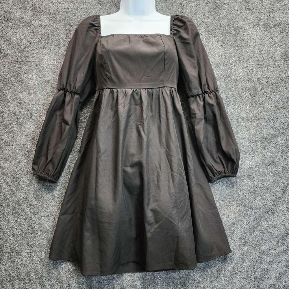EXLURA Women Square Neck Puff Sleeve Cottagecore Prairie Smocked Mini Dress XL